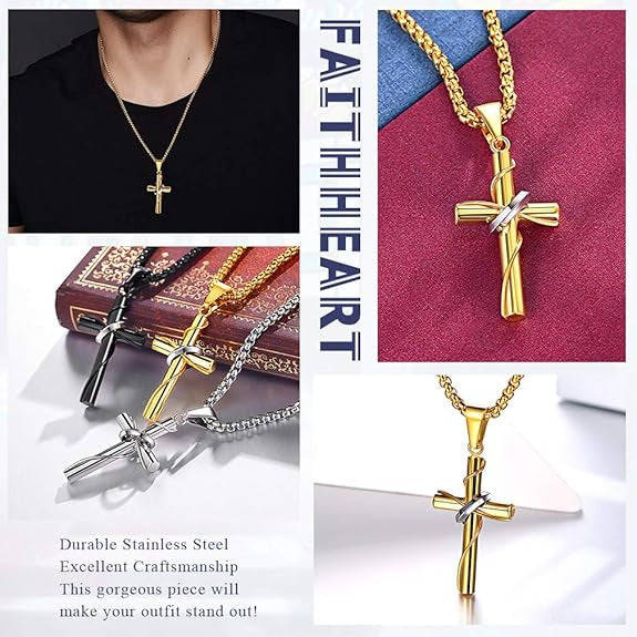 1. Planderful Stainless Steel Cross Pendant Necklace Unisex Korean Jewelry Hip Hop Style Gift