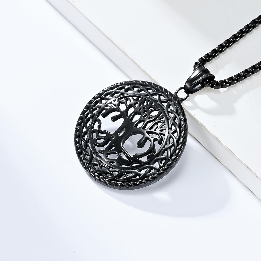 European And American Retro Style Hollow Tree Of Life Titanium Steel Necklace For Men