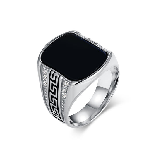 Planderful Men Titanium Steel Ring Retro Great Wall Pattern