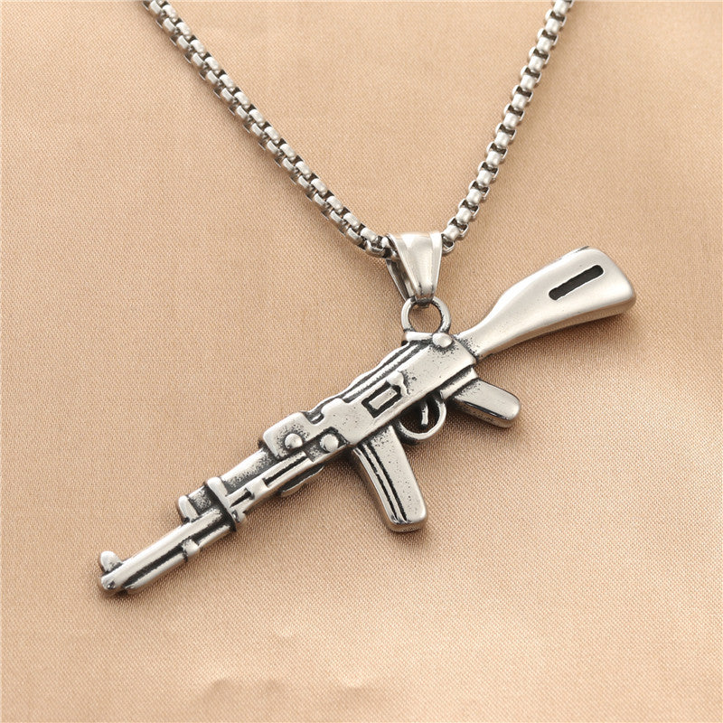 Personalized Punk Titanium Steel Gun Pendant Necklace for Men - Retro Trendy Stainless Steel Design