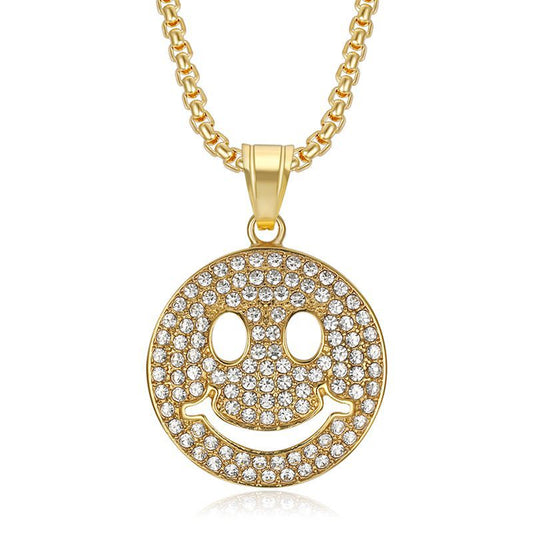 Zircon Necklace – Statement Gold Plated Steel Smile Pendant