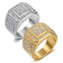 Planderful Titanium Steel Gold Plated Zircon Ring For Men Unisex Nightclub Jewelry Statement