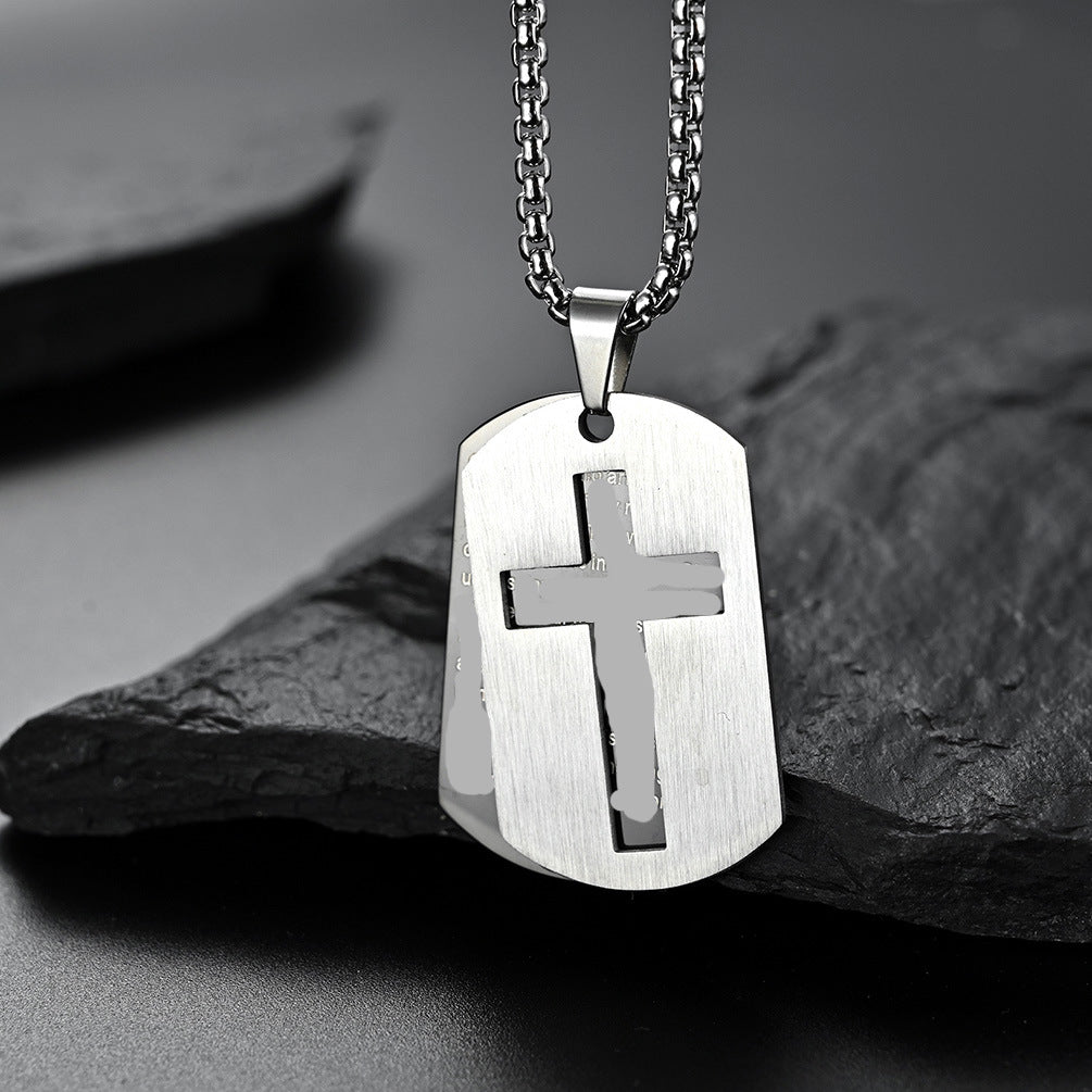 INS European and American Hollow Cross Army Necklace for Men