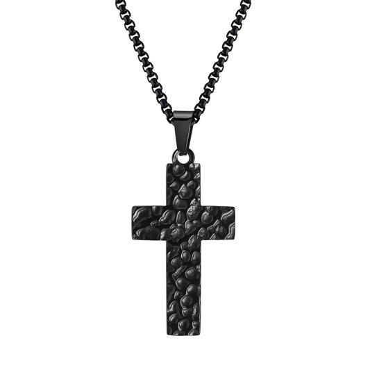 Stainless Steel Hammer Cross Pendant Gold Black Necklace Men