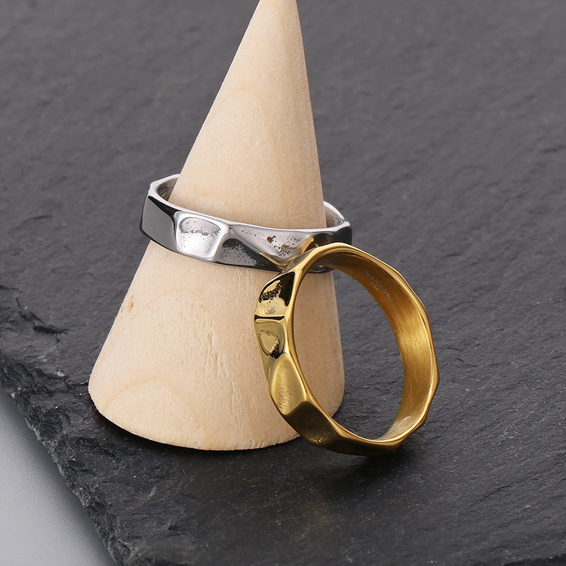 Niche Design Texture Stainless Steel Men's Rings, Trendy Men's Irregular Texture Titanium Steel