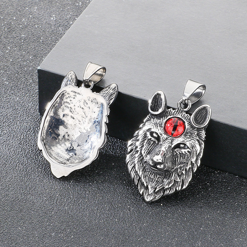 Qixiang Opal Wolf Head Pendant Direct Supply, Punk Style Old Wolf Totem Wolf Necklace
