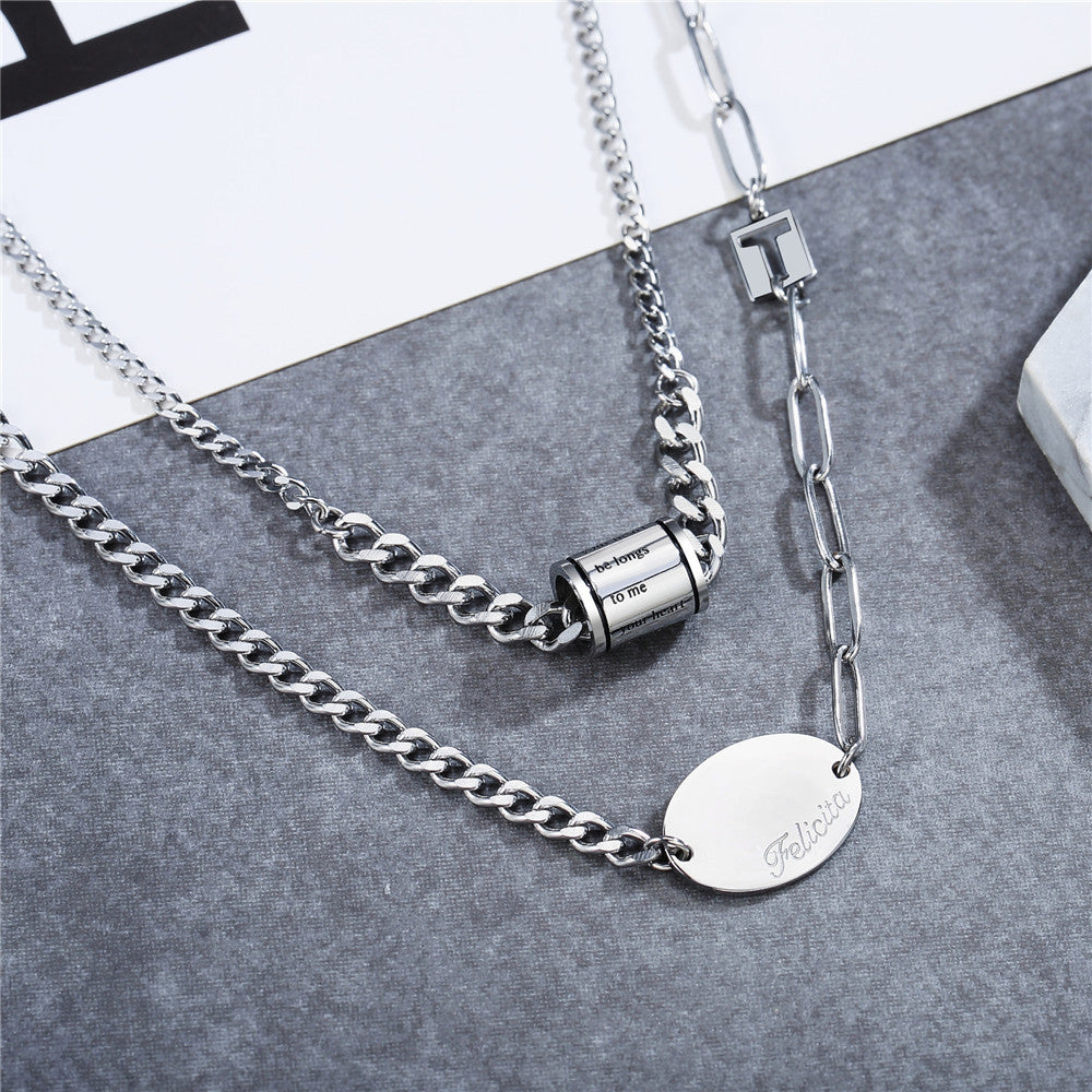 Planderful Titanium Steel Necklace Unisex Minimalist Clavicle Short Round Pendant