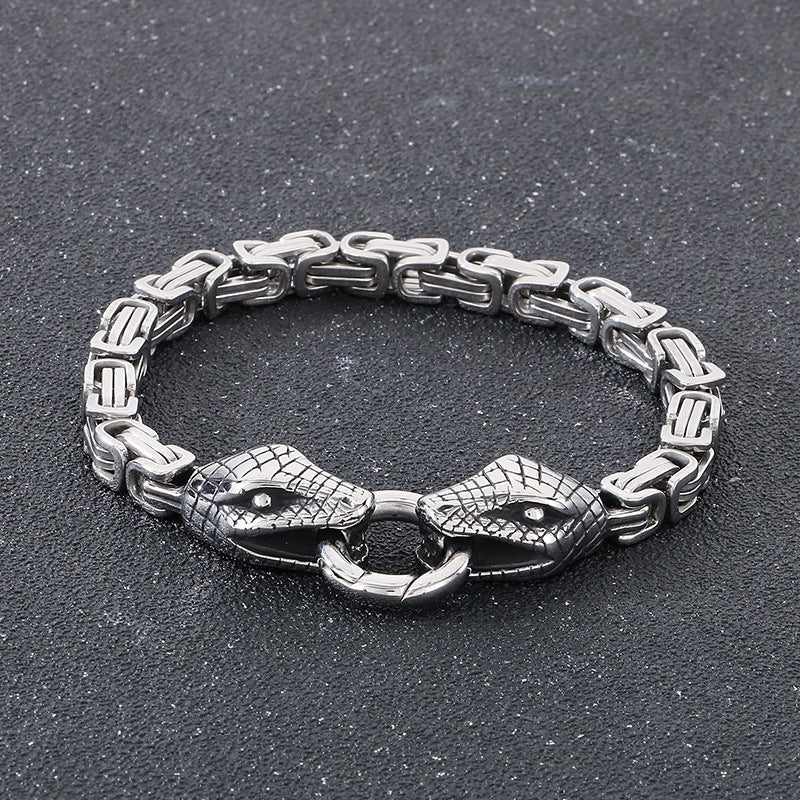 Planderful Everyday Genie Mens Double Snake Head Bracelet