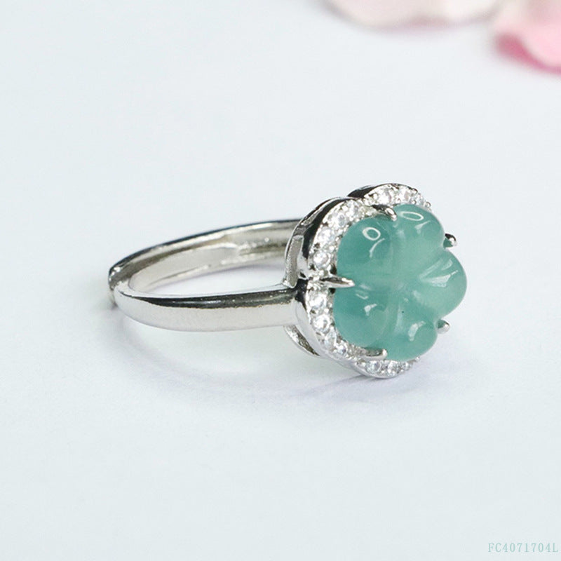 Blue Water Jadeite Flower Ring