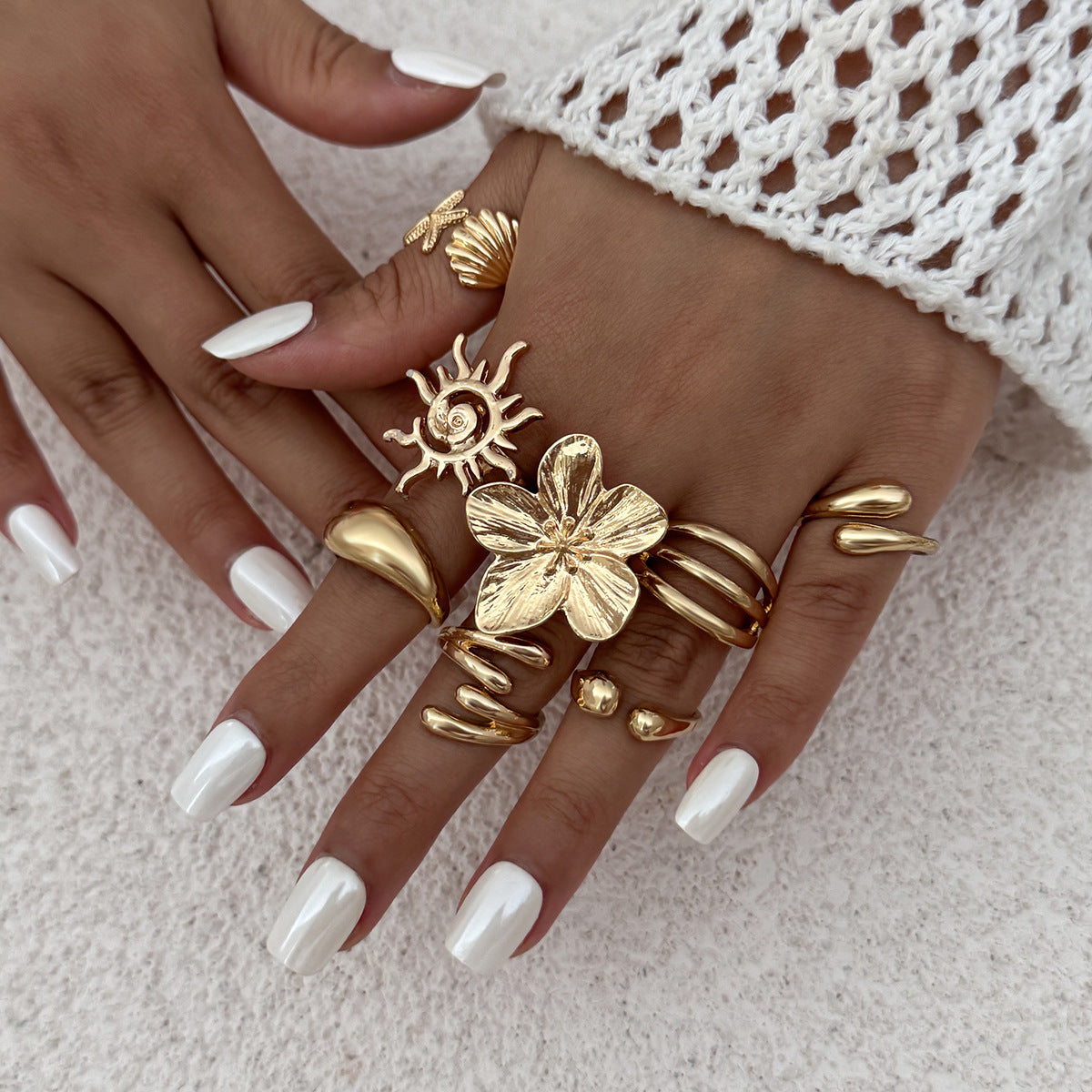 Planderful Vienna Verve Ocean Starfish Ring With Niche Pearl Conch Shell For Women Statement Jewelry
