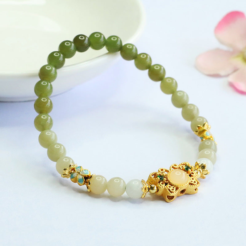 Gradient Hetian Jade Butterfly Bracelet