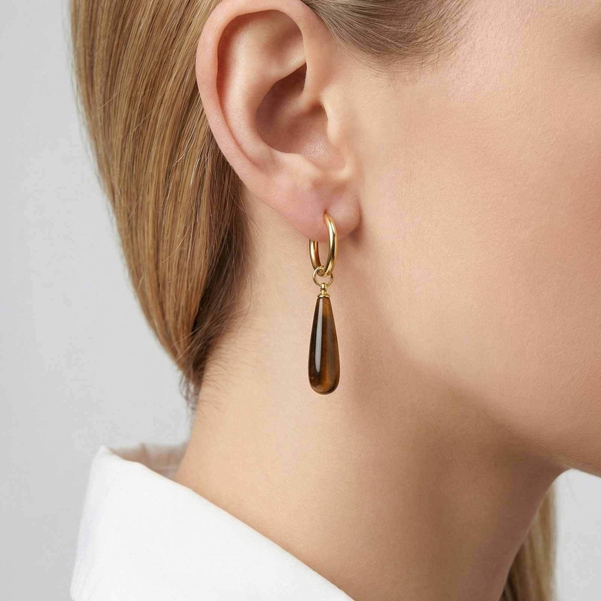 Natural Stone Teardrop Hoop Earrings — 5 Gemstones
