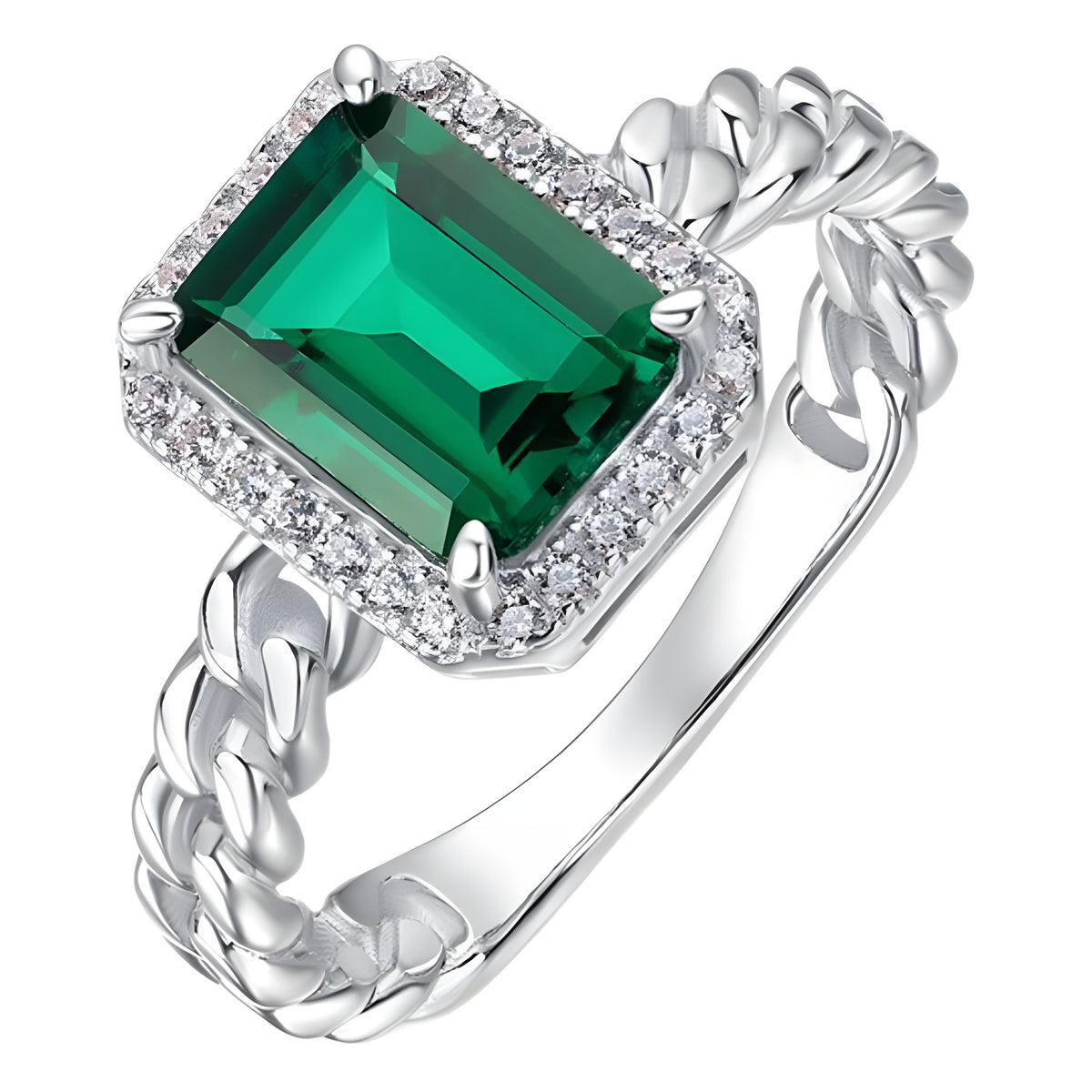 Planderful Twist Lab-Grown Emerald Sterling Silver Ring – 6 × 8 mm, 1.27 ct