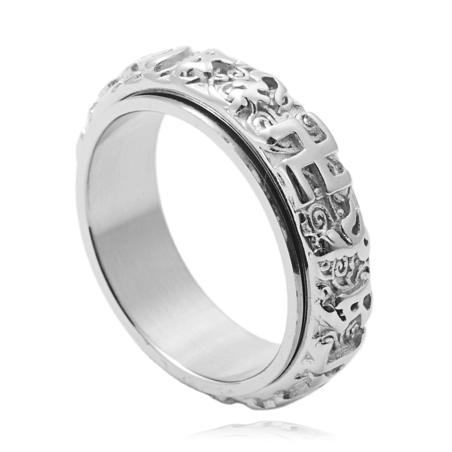 Titanium Steel Rotating Mantra Ring for Men - Retro Punk Style with Six Characters