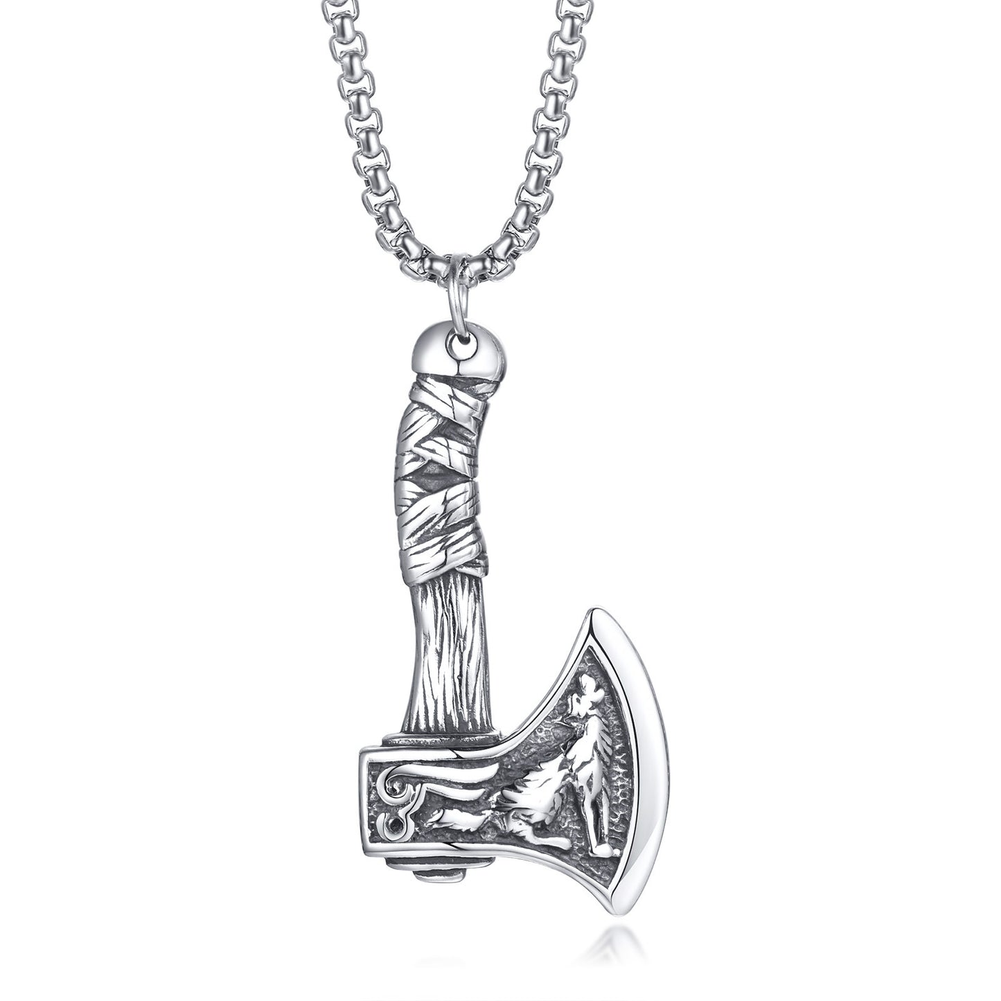 Stainless Steel Viking Axe Element Pendant Necklace Grey Men's