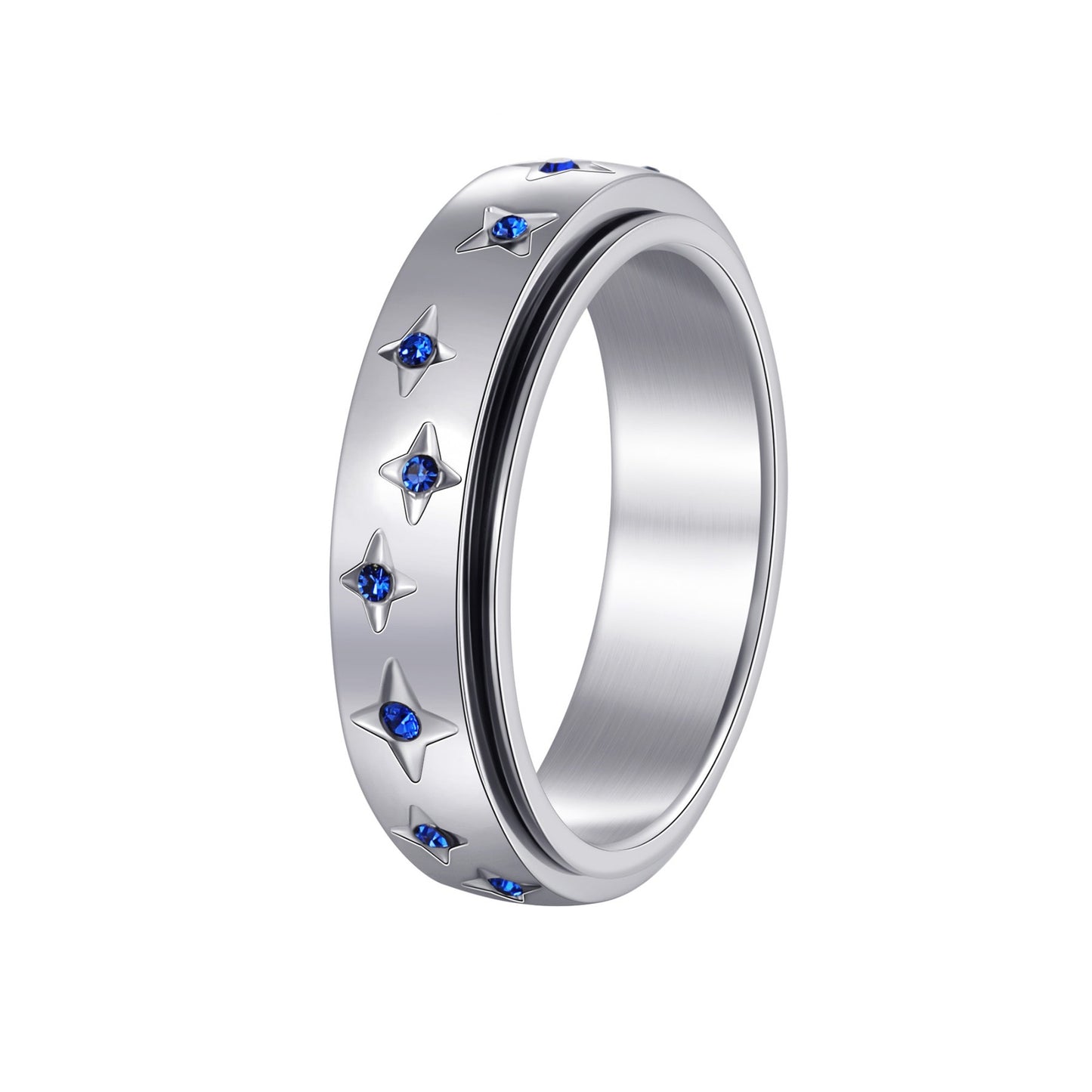 Planderful Rotatable Zircon Star Ring Stainless Steel for Women and Men Unisex Couple Decompression Jewelry
