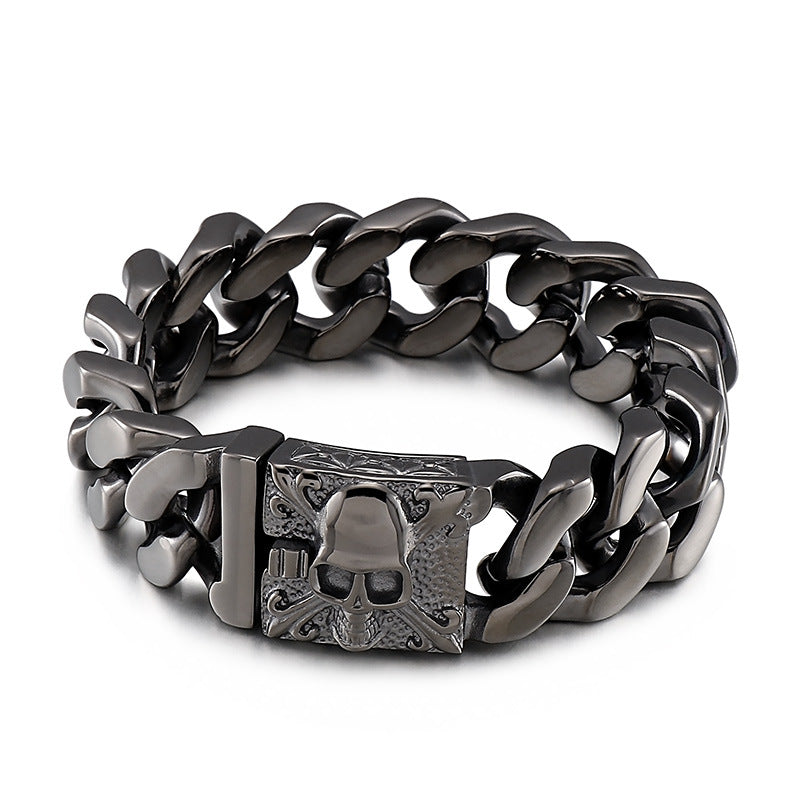 customized titanium steel Cuban link bracelet with men's skull design in European and American style