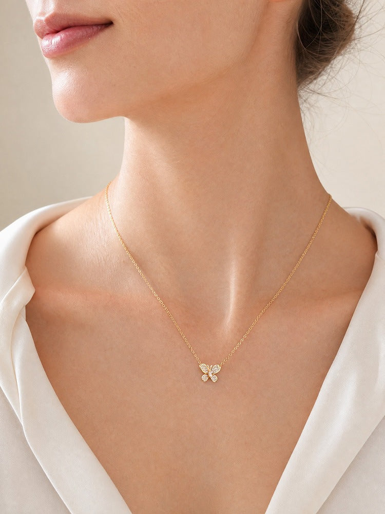 Necklace Women's Zircon Butterfly Stud Earrings Necklace Two-Piece Set – Copper Gift Set