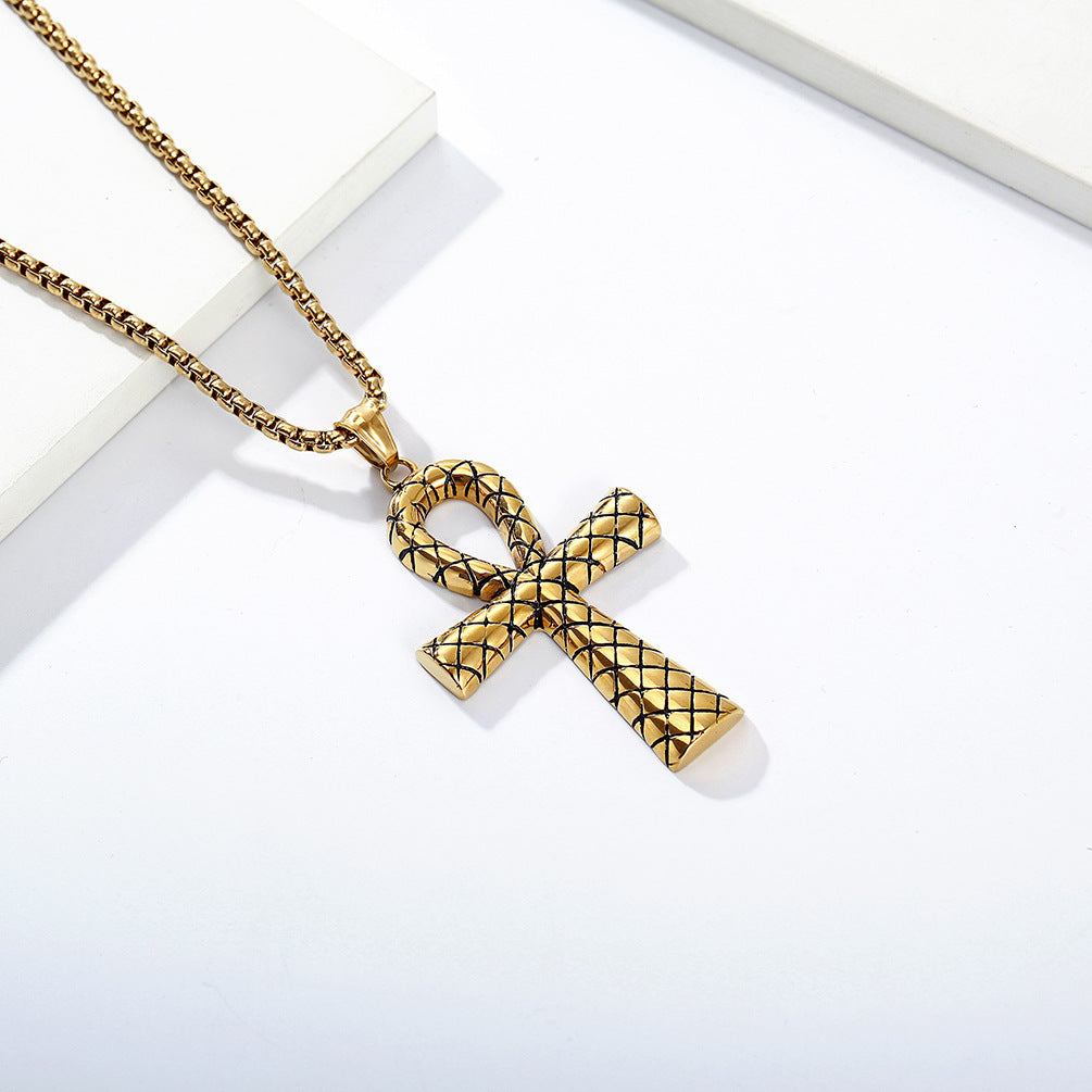 Ankh Cross Necklace Titanium Steel Pendant For Men By Planderful Everyday Genie Hip Hop Retro Style
