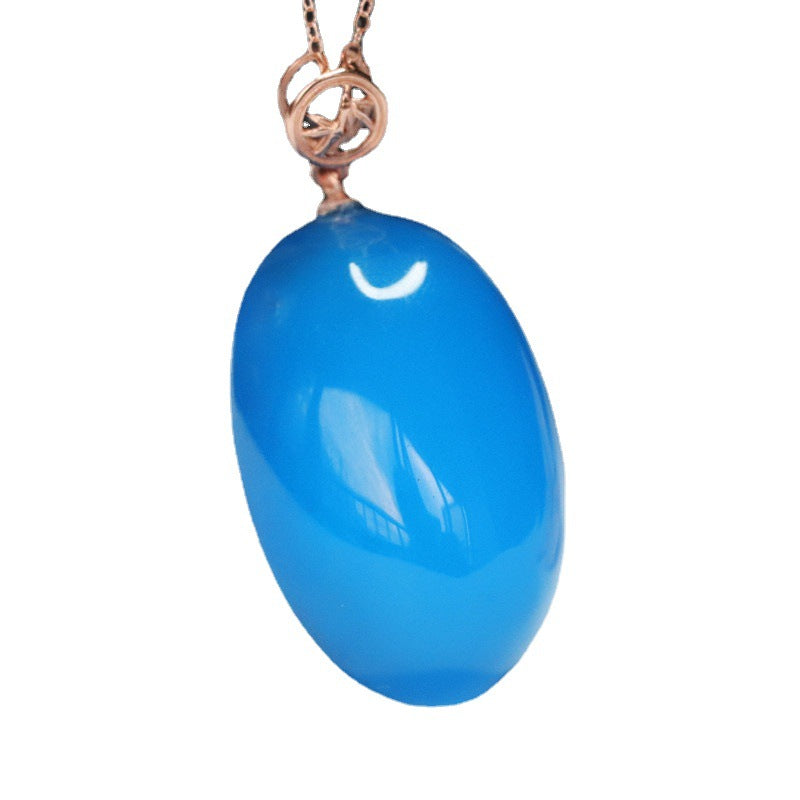 Blue Chalcedony Oval Silver Pendant — No Chain