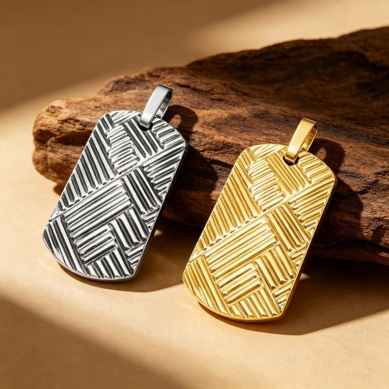 Staggered Twill Military Brand Pendant, Punk Style Retro Geometric Interwoven Stainless Steel Men's Necklace