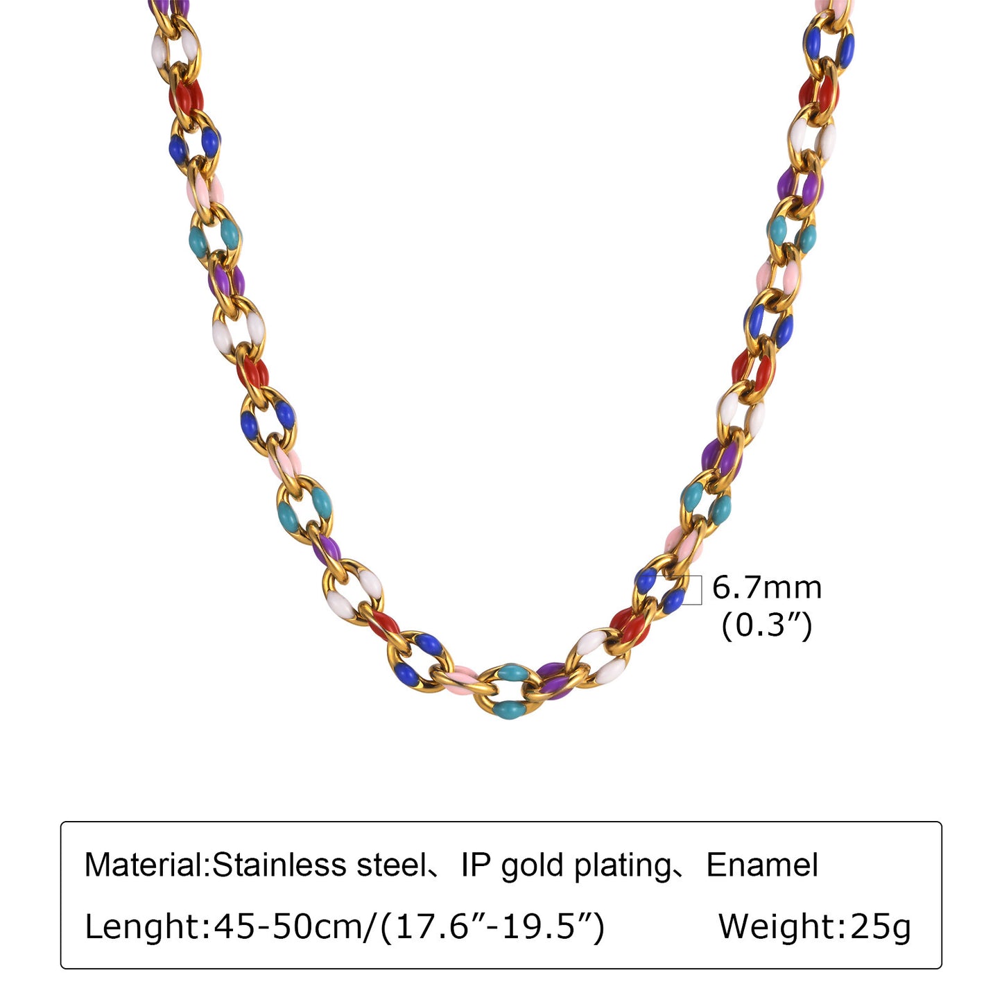 Stainless Steel Colored Epoxy Handmade Gold Chain Necklace Ladies