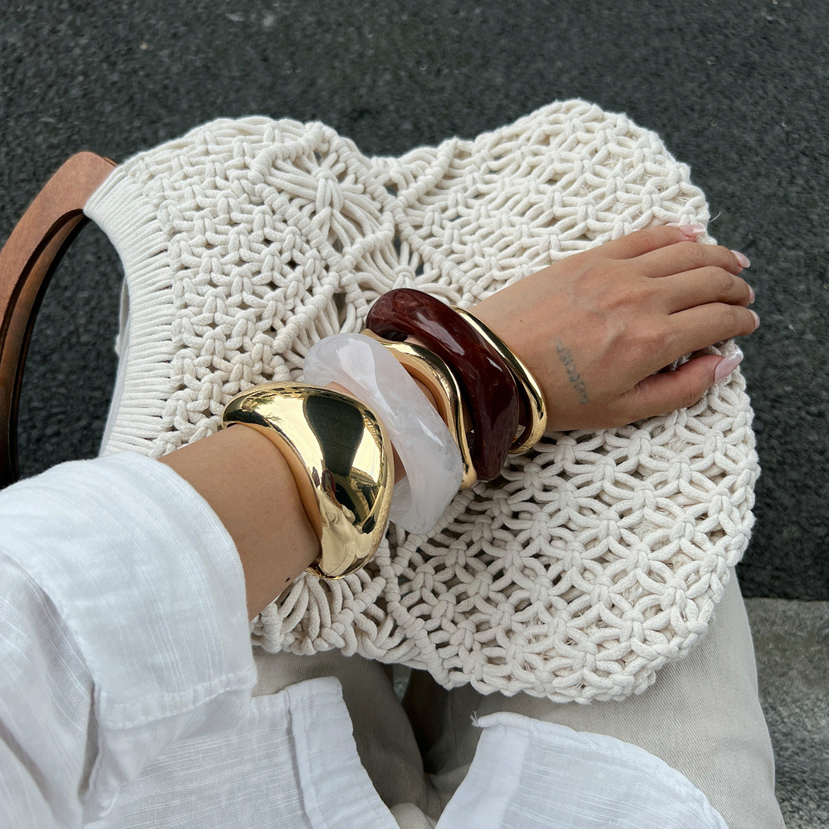 Maillard Style Retro Corrugated Open Bracelet Stacking Color Smudge Bracelet