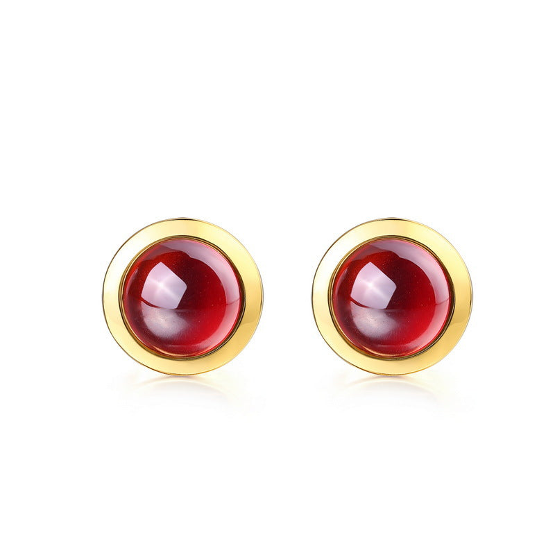 S925 Sterling Silver Garnet & Topaz Minimalist Stud Earrings