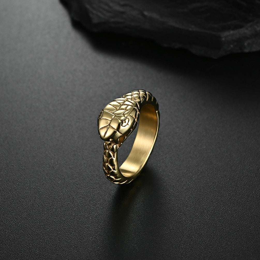 Planderful Gluttonous Snake Ring Titanium Steel Vacuum Gold Plated For Men And Women Hipster Index Finger Ring