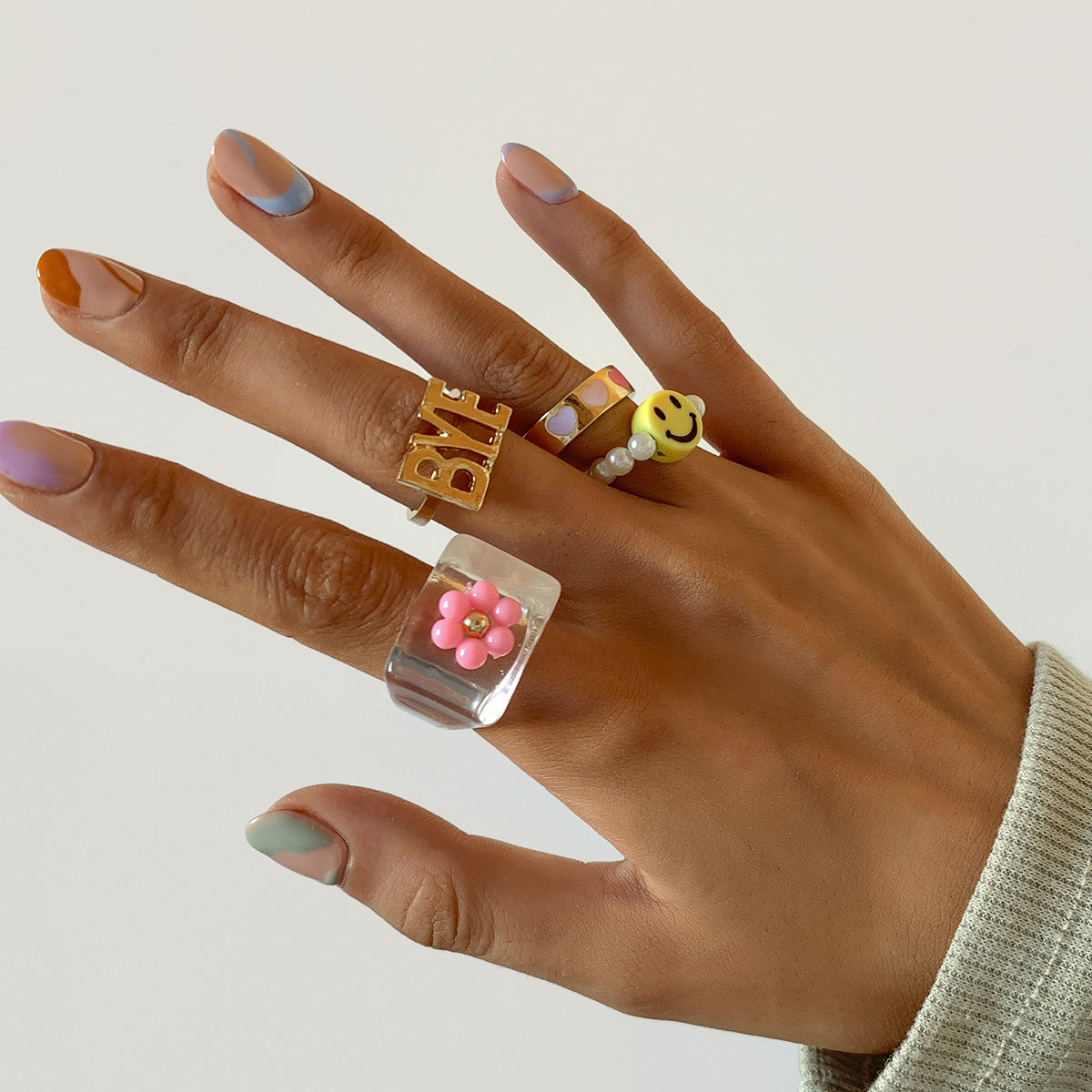 Smiling Face Flower Pearl Bracelet Ring With Imitation Pearl Bracelet