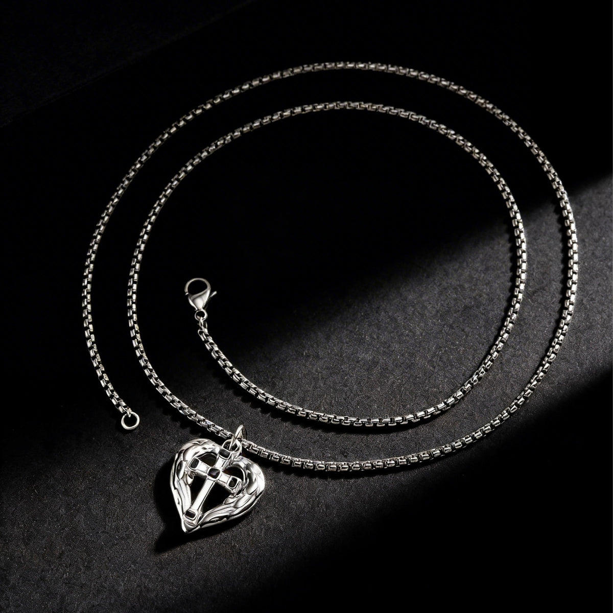 Cross Heart Textured Minimalist Stainless Steel Pendant Unisex