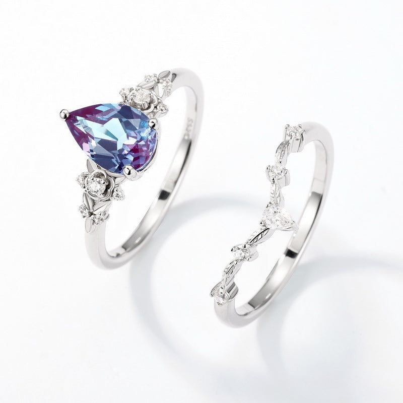 Planderful Jewelry Alexandrite Ring in Sterling Silver, Pear Shape Gemstone Size 6