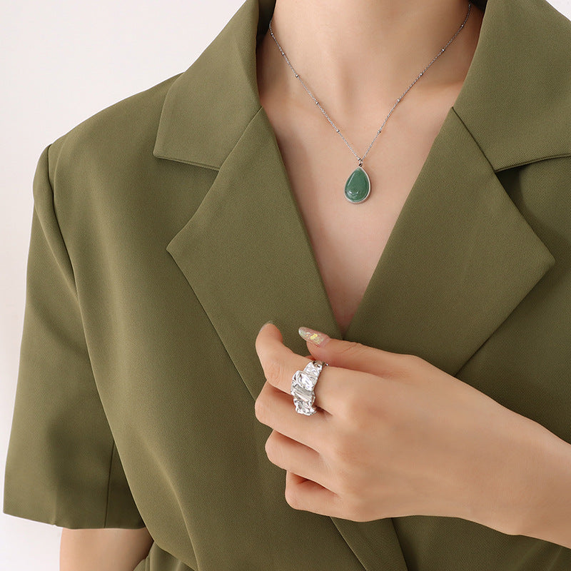 Korean Style Water Droplet Pendant Necklace - Gold-Plated Titanium Steel