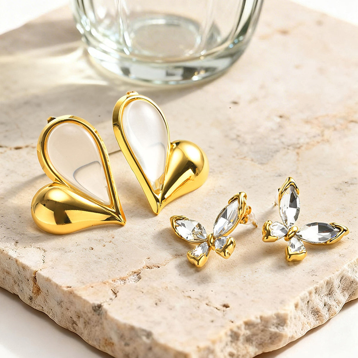 Stainless Steel Zircon Heart Earrings