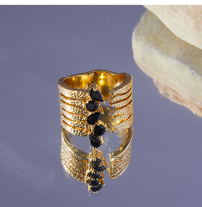 Elegant Geometric Multi-layer Zircon Open Ring with Copper Detail