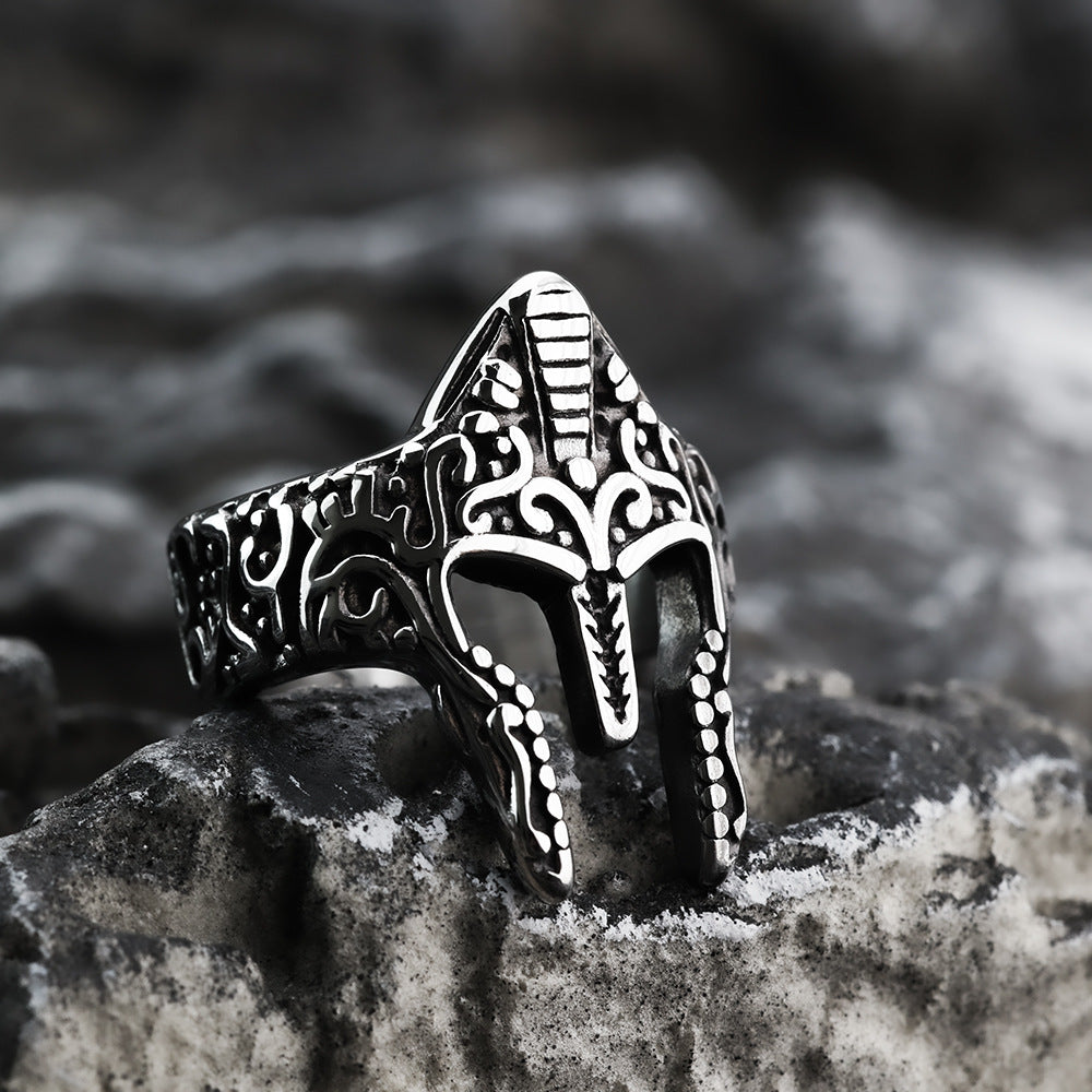 European And American Retro Stainless Steel Men's Ring Personalized Spartan Mask Ring