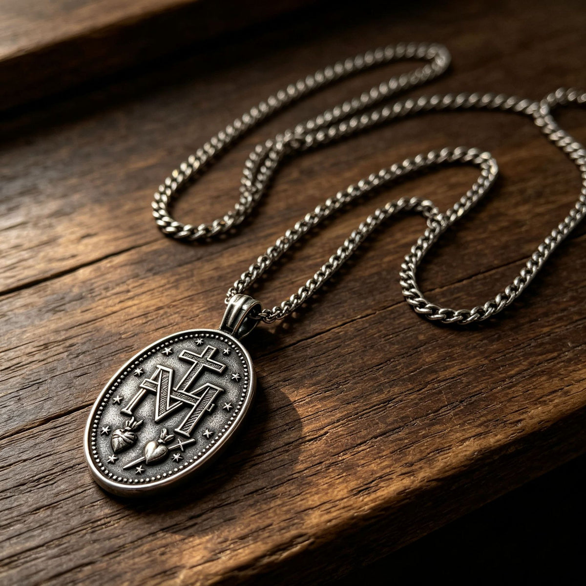 No Fading – Style Relief Portrait Cross Double-Sided Relief Titanium Steel Pendant Necklace