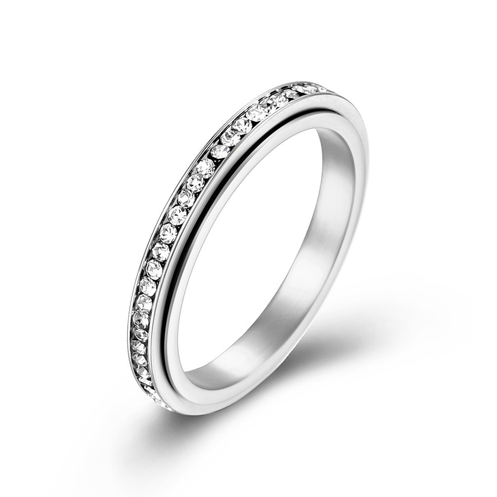 Cross-Border 3mm Full Zircon Rotatable Light Luxury Ring