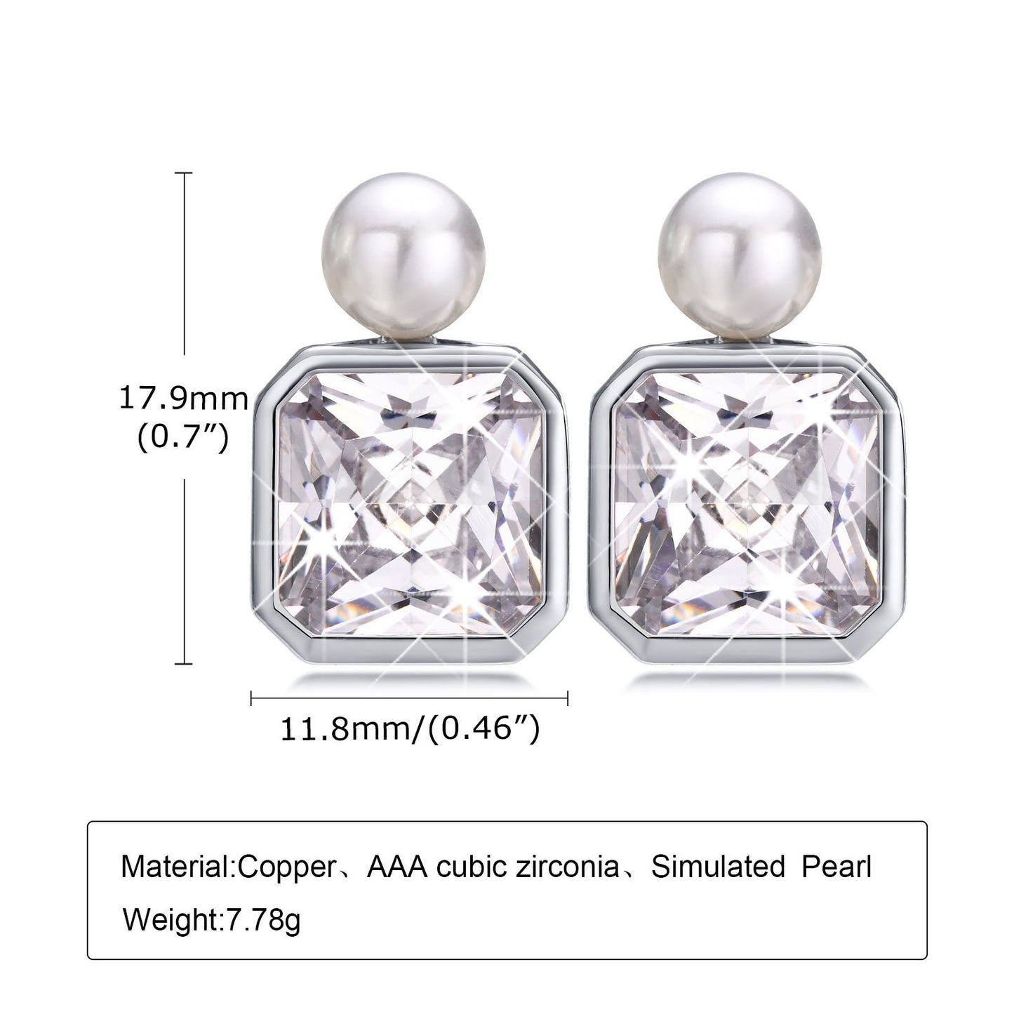 Imitation Pearl Zircon Geometric Simple Stud Earrings Copper