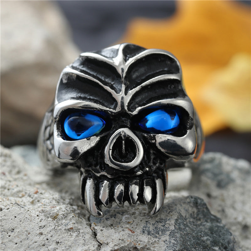 Titanium Steel Skull Ring for Men - Retro Punk Style with Fangs - European and American Jewelry