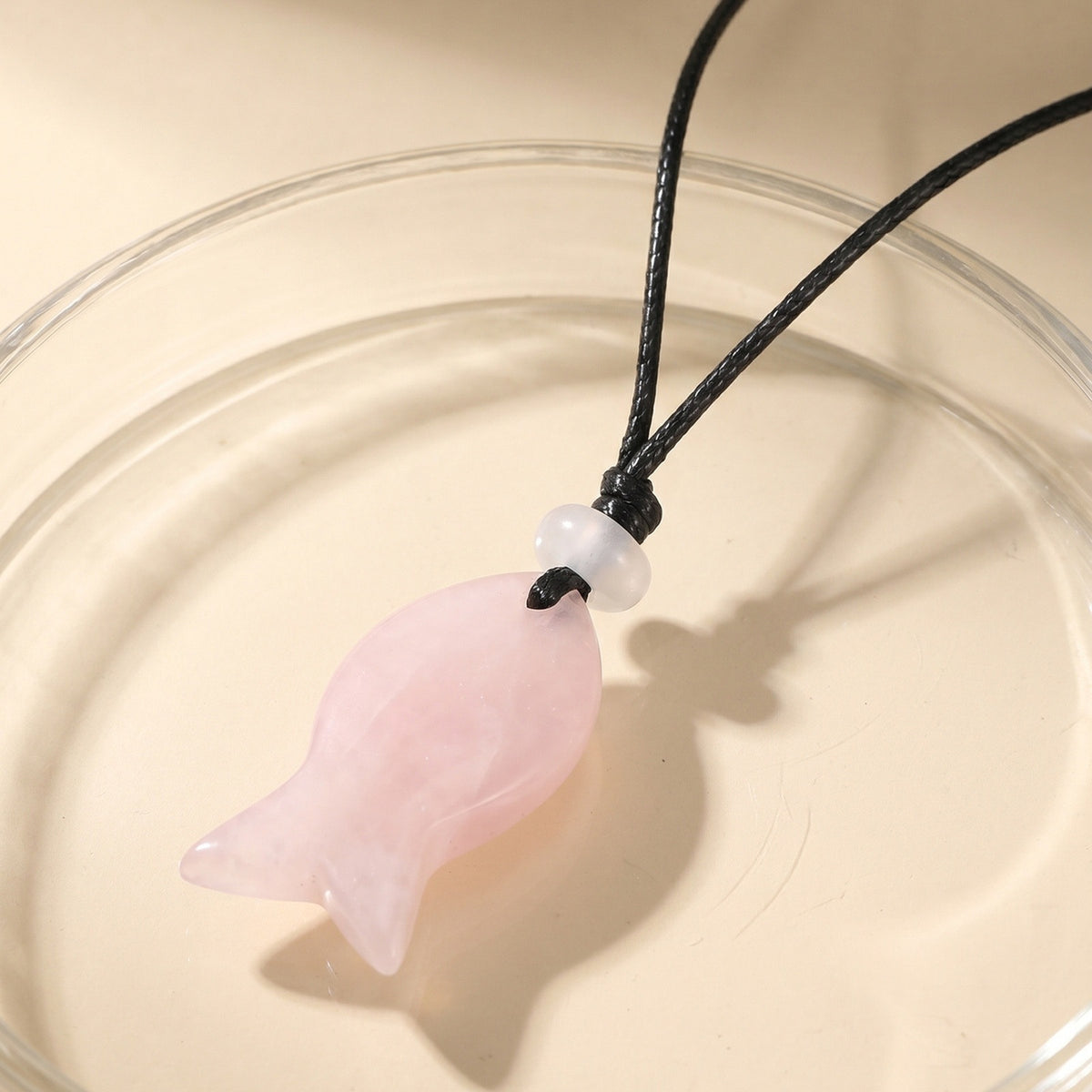 Bohemian Ocean Wind Natural Obsidian Fish Shape Adjustable Necklace Pendant