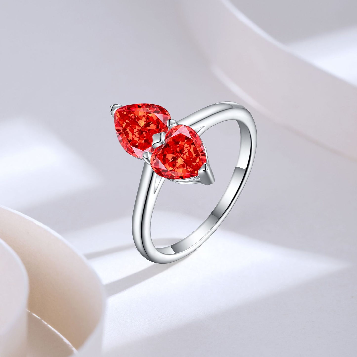 New S925 Sterling Silver Double Heart Love Ring with Zircon