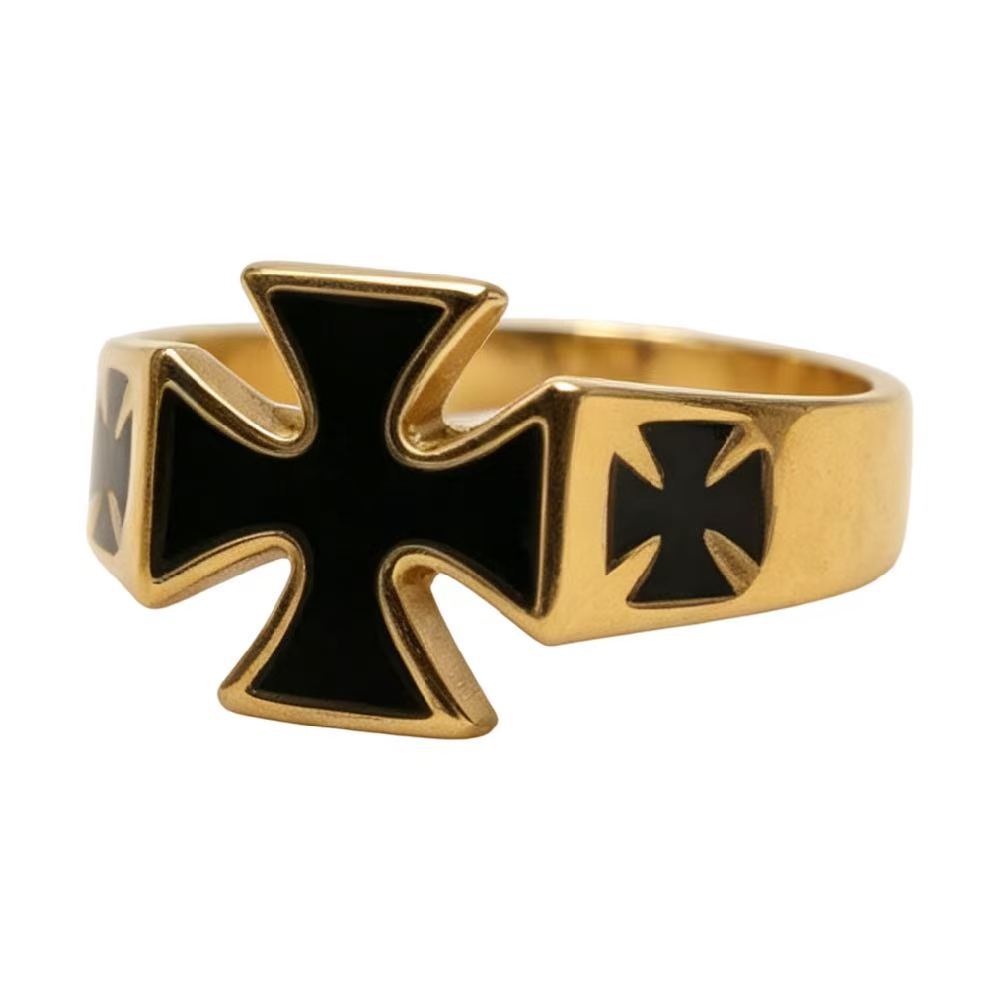 Court-Style Cross Titanium Steel Ring
