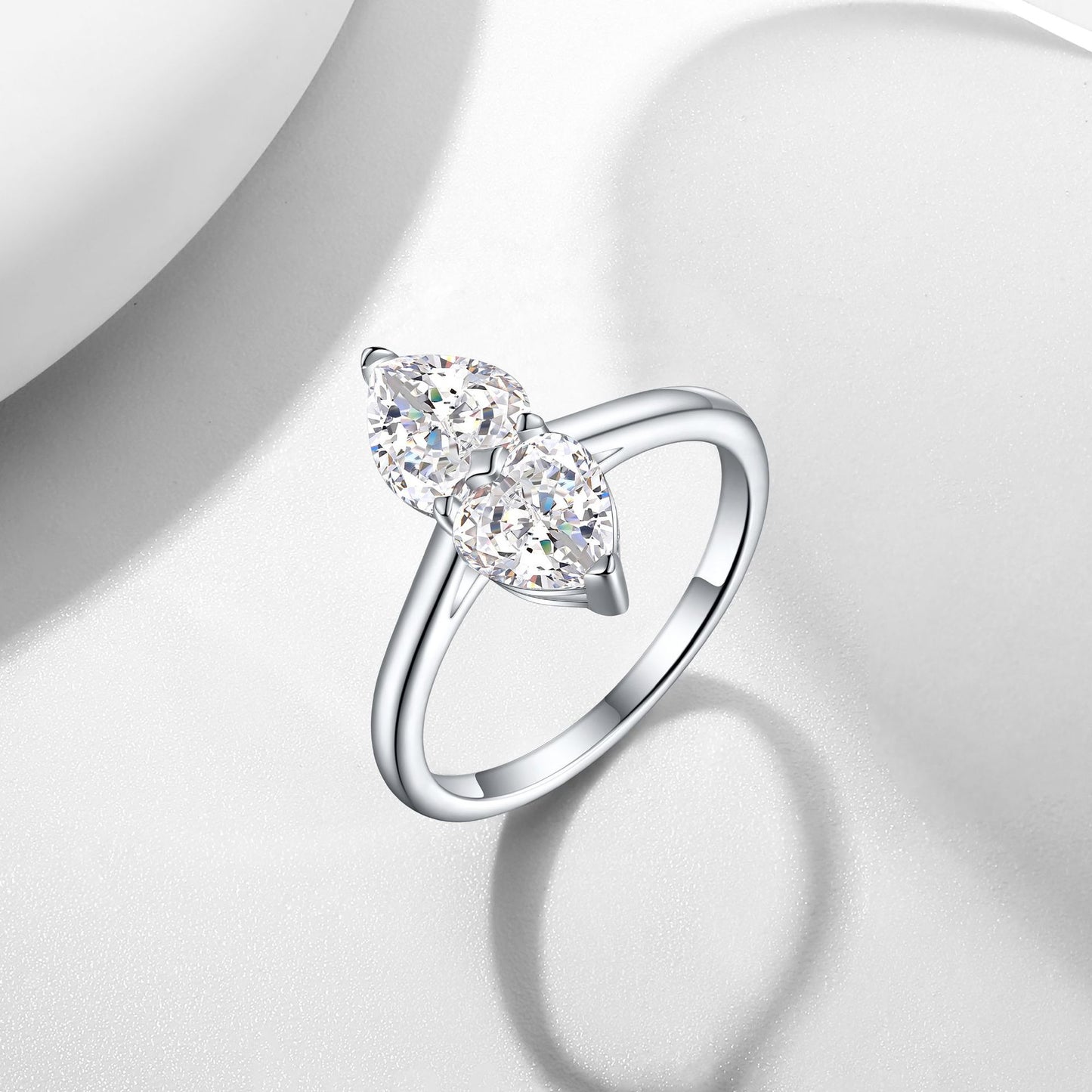 New S925 Sterling Silver Double Heart Love Ring with Zircon