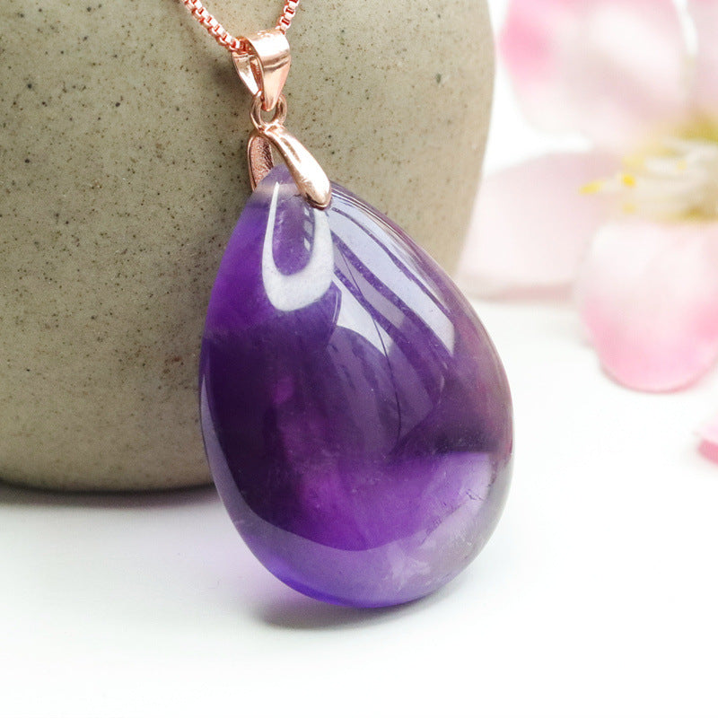 Amethyst Teardrop Silver Pendant — No Chain