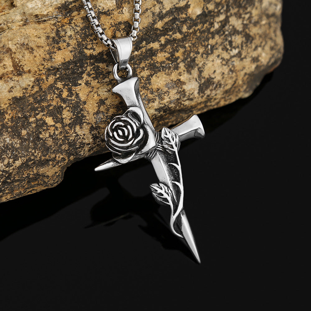 Cross-Border Popular Retro Titanium Steel Couple Necklace