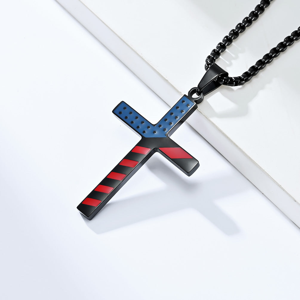 Planderful American Flag Cross Necklace Titanium Steel Unisex Hip Hop Style Premium Daily Wear
