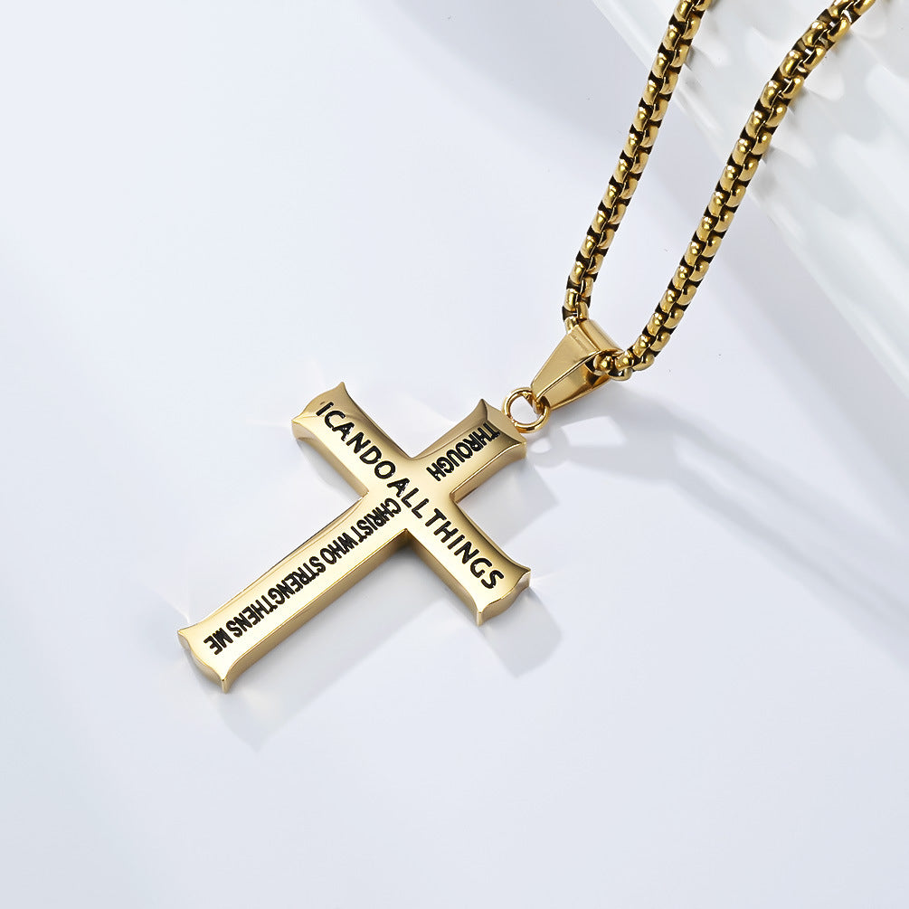 Planderful Cross Necklace Titanium Steel Durable For Men Urban Street Style Personality Pendant Bold Trendsetting Gear