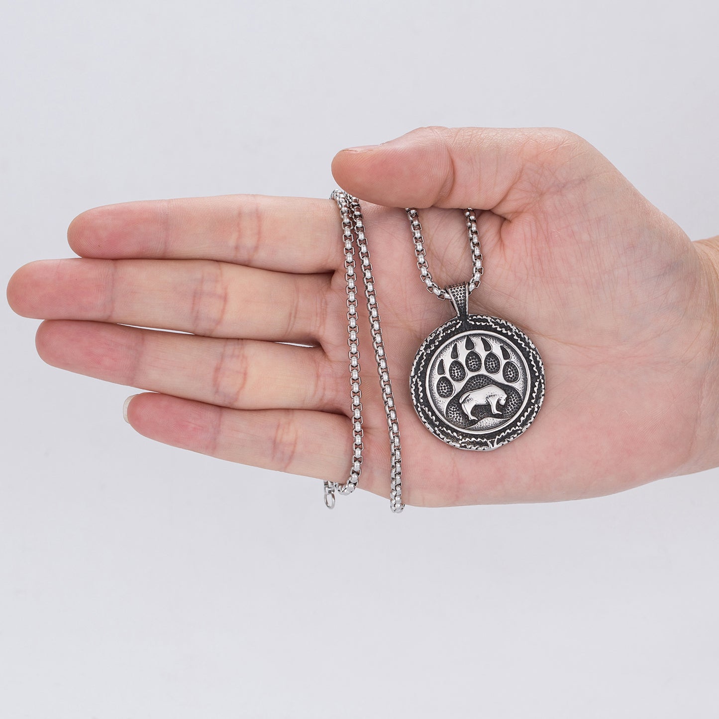 Steel Necklace - Statement Bear Claw Talisman Pendant For Men By Planderful Everyday Genie Collection