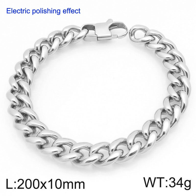 Titanium Steel Cuban Chain Bracelet – Commuter Stainless Steel Unisex Round Grinding